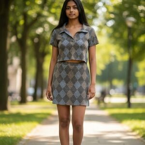 Ultra Flirt Grey Argyle Mini Skirt Set